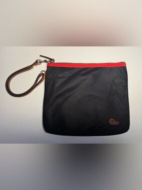 Dooney & Bourke Nylon Black Purple Wristlet Pouch w/ Tan Leather Strap